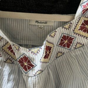 Madewell Blue and Red Casual Button Down Shirt with Embroidery